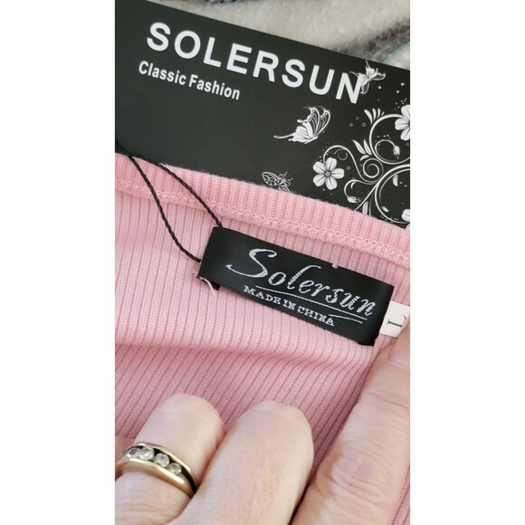 SOLERSUN Dusty Pink Wrap Long Sleeve Bodycon Tie Waist Sweater Pencil Dress Sz L - Picture 6 of 7